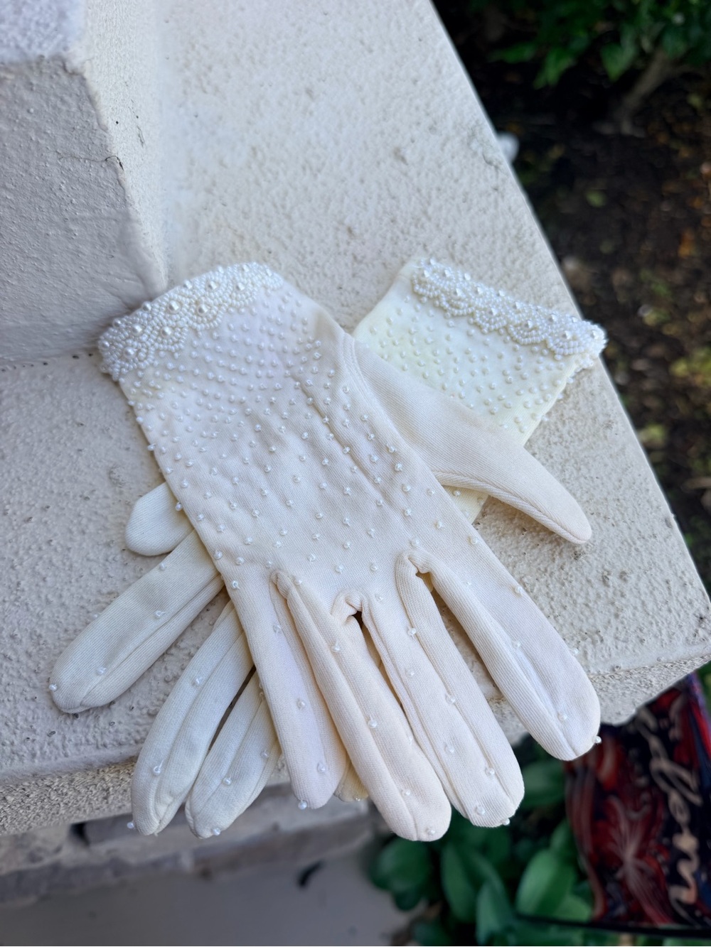 Vintage Ivory Pearl Beaded Formal Gloves Bridal Wedding Evening Mid Century